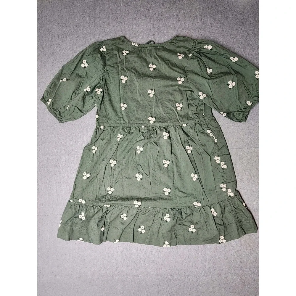 Old Navy Girls XL 14-16 Sage Green Floral Tiered Babydoll Dress Puff Sleeve
